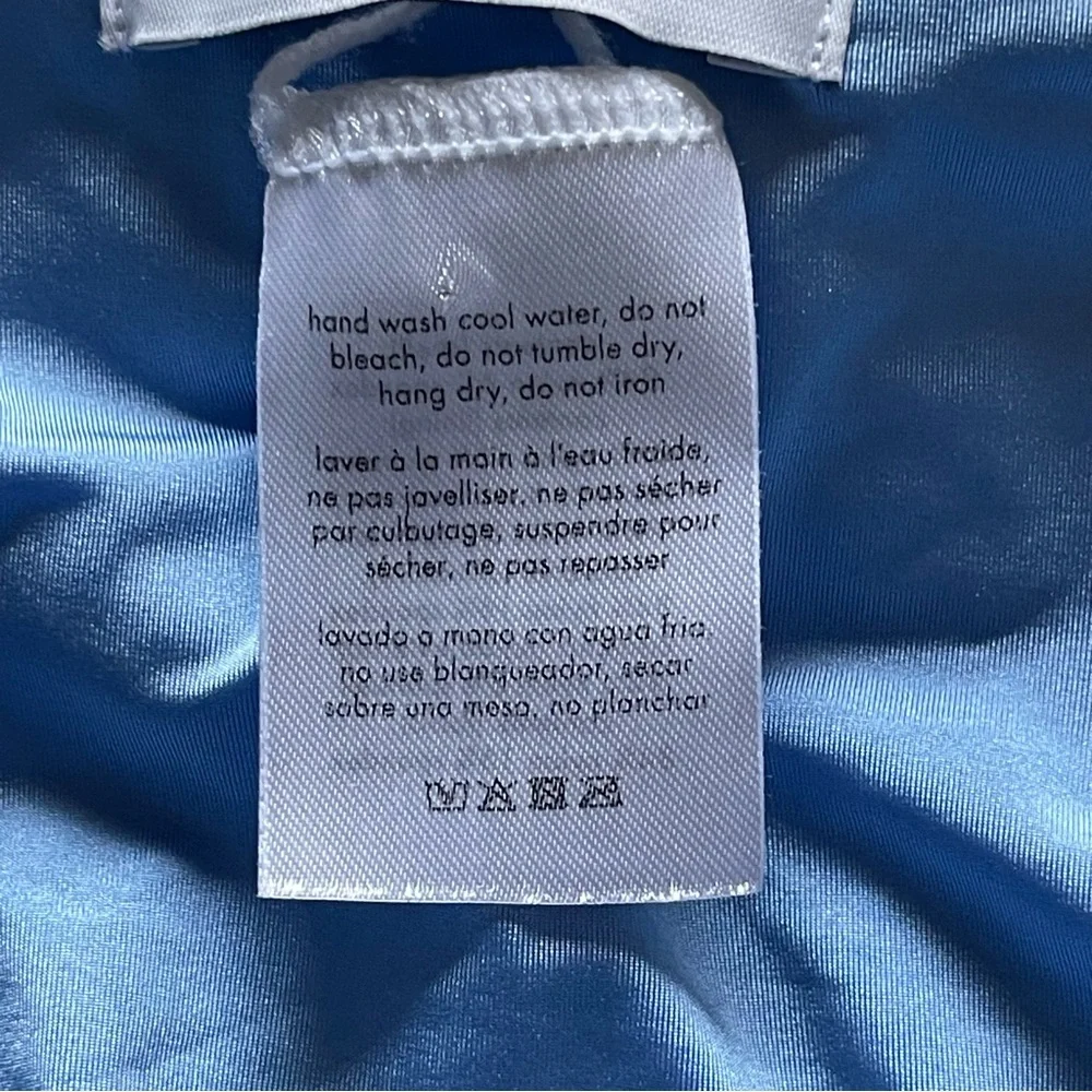 NWOT, We Wore What heathered blue hi cut belted adjustable waist swim bottoms, M
